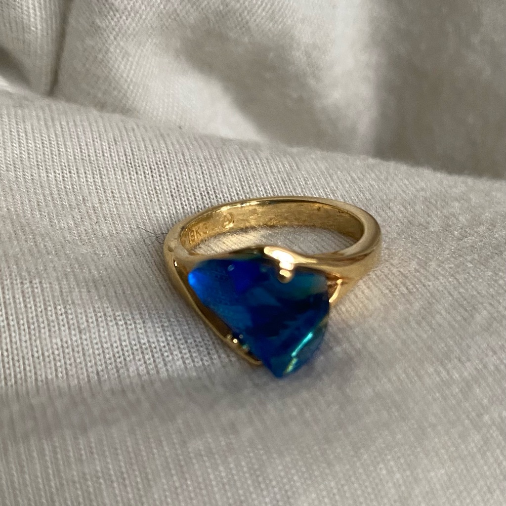 18k Yellow Gold Ge Ring Blue Stone Sz 5 Marked 18k Ge